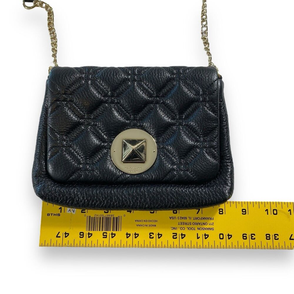 Kate Spade Quilted Leather Crossbody Purse Bag Chain Strap Black Small Shoulder - Picture 14 of 16